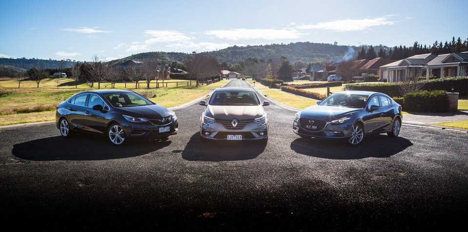 Renault Megane Intens vs Mazda 3 SP25 GT vs Holden Astra LTZ comparison